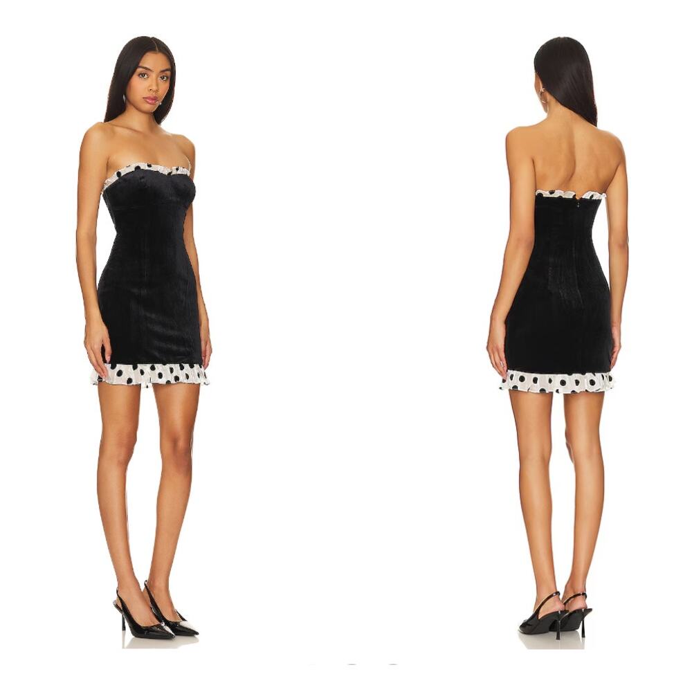 For Love & Lemons Melrose Black Velvet Polka dot Mini Dress XS